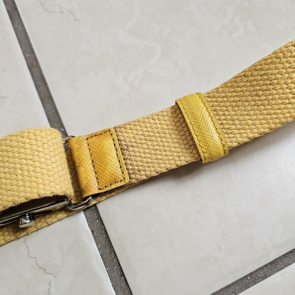 PRADA Waist Belt Yellow Nylon Fabric Silver Logo Buckle Size 36 Made In Italy - Picture 10 of 15
